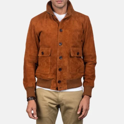 Eaton Brown Suede Bomber Jacket-reviseleather