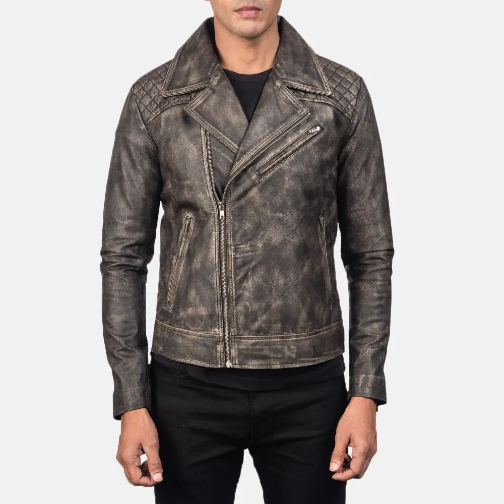Danny Quilted Brown Leather Biker Jacket-reviseleather