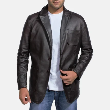 Wine Black Leather Blazer-reviseleather