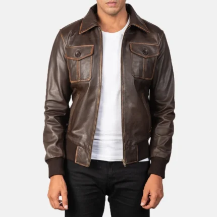 Aaron Brown Leather Bomber Jacket-reviseleather