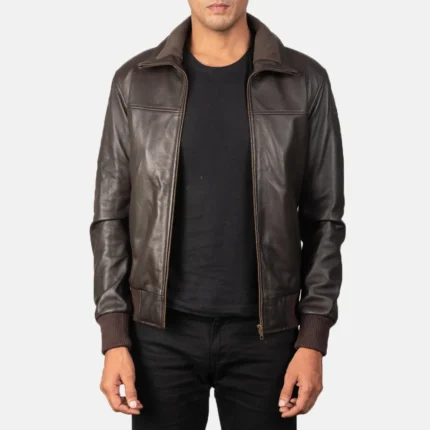 Air Rolf Brown Leather Bomber Jacket-reviseleather