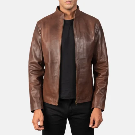 Alex Brown Leather Biker Jacket-reviseleather