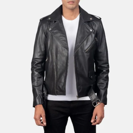 Allaric Alley Black Leather Biker Jacket-reviselesther