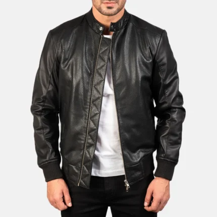 Avan Black Leather Bomber Jacket-reviseleather