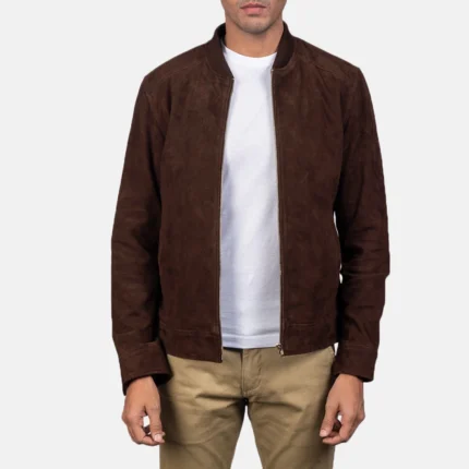 Blain Mocha Suede Bomber Jacket-reviseleather