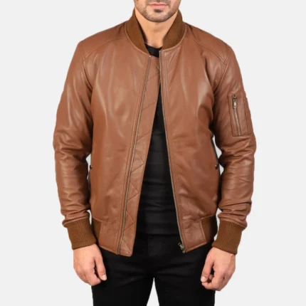 Bomia Ma-1 Brown Leather Bomber Jacket-reviseleather