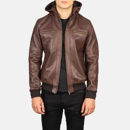 Bouncer Biz Brown Leather Bomber Jacket-reviseleather