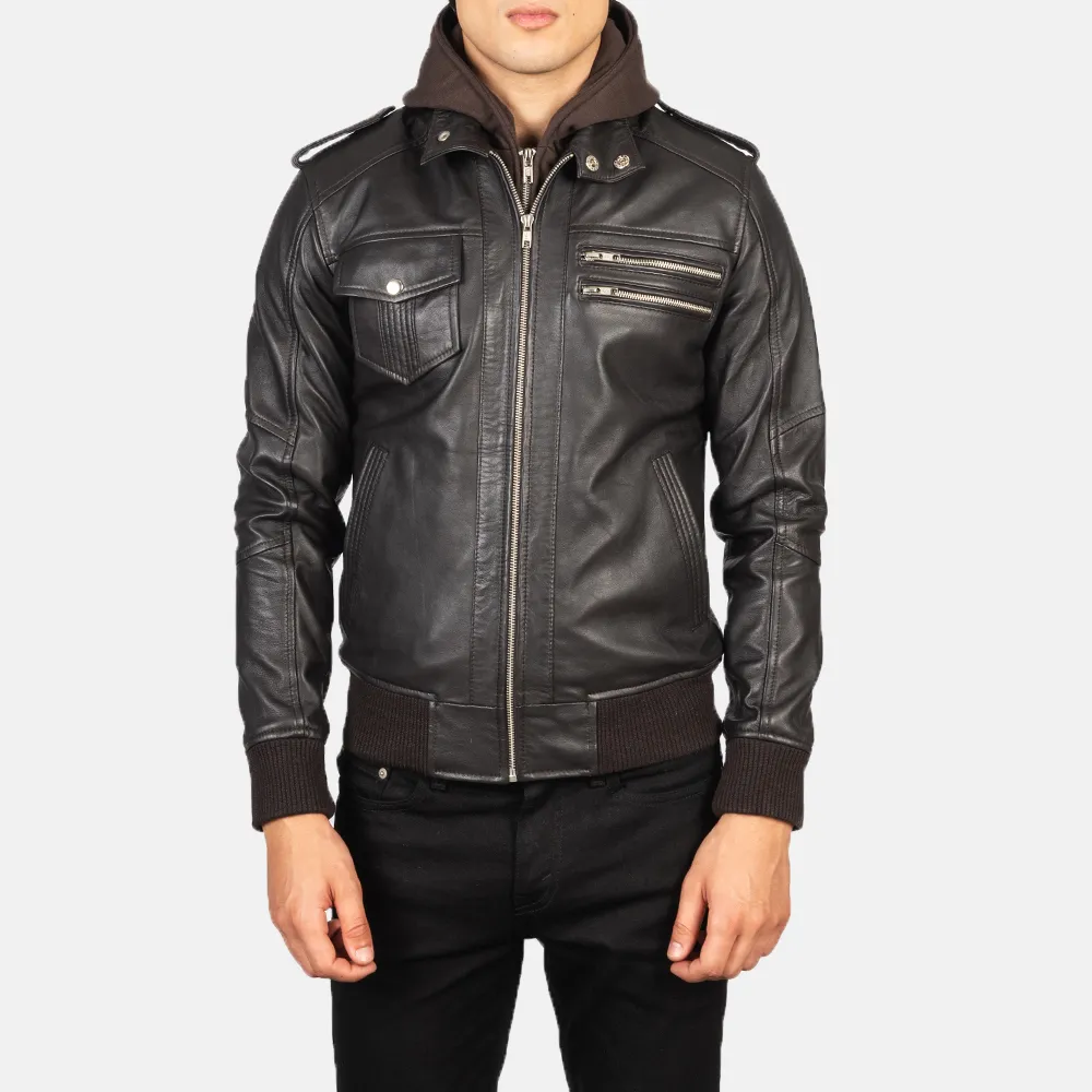 Bravado Brown Hooded Leather Bomber Jacket-reviseleather