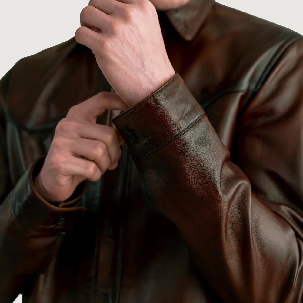 Bronco Distressed Brown Leather Shirt-reviseleather