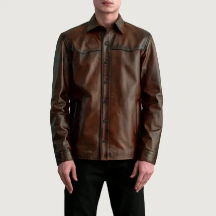 Bronco Distressed Brown Leather Shirt-reviseleather