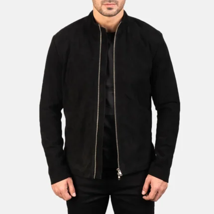 Charcoal Black Suede Biker Jacket-reviseleather