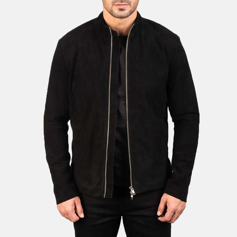 Charcoal Black Suede Biker Jacket-reviseleather
