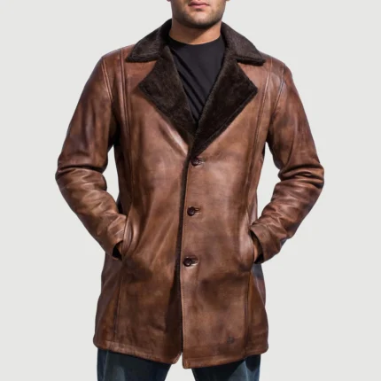 Cinnamon Distressed Leather Fur Coat-reviseleather