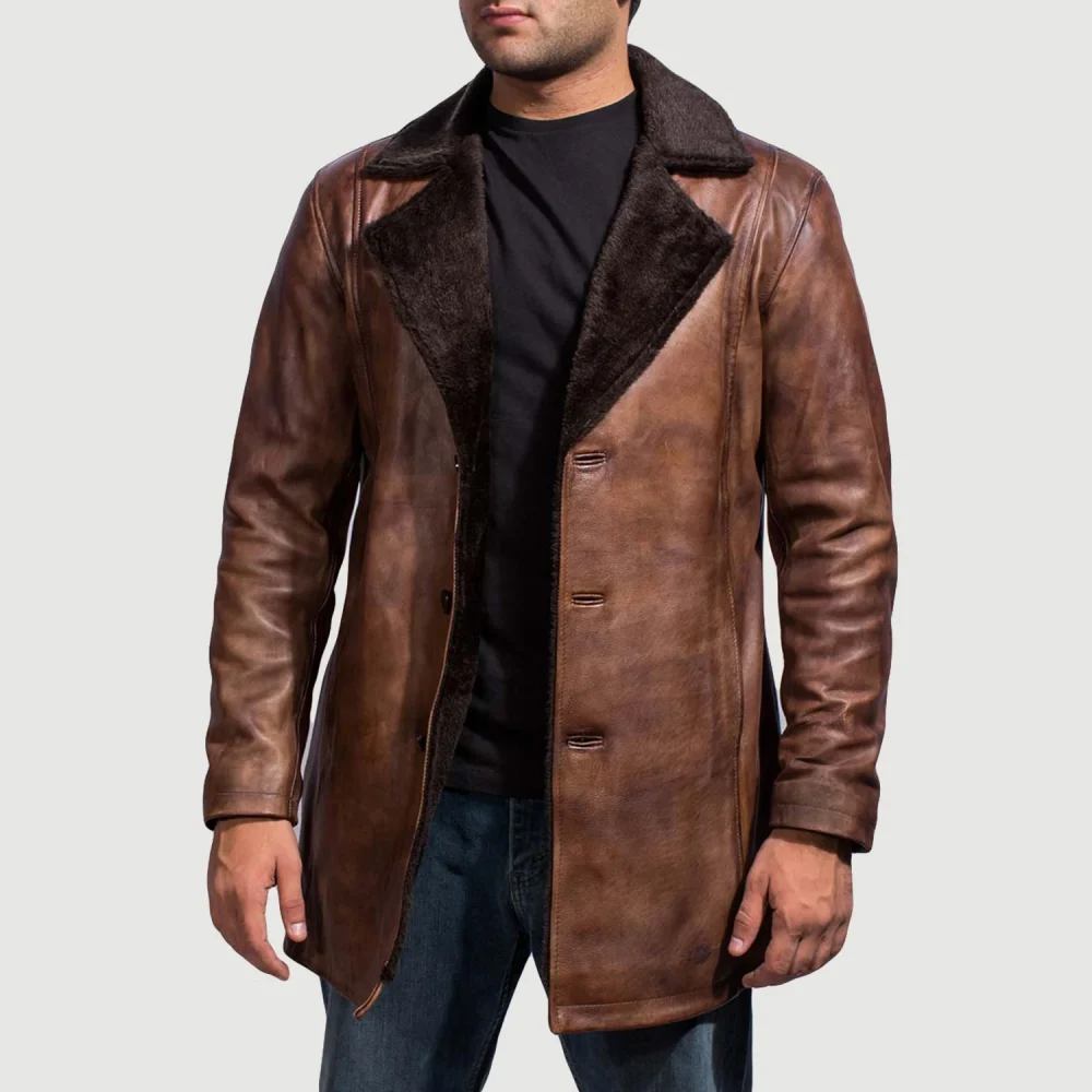 Cinnamon Distressed Leather Fur Coat-reviseleather