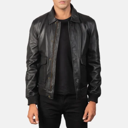 Coffmen Black A2 Leather Bomber Jacket-reviseleather