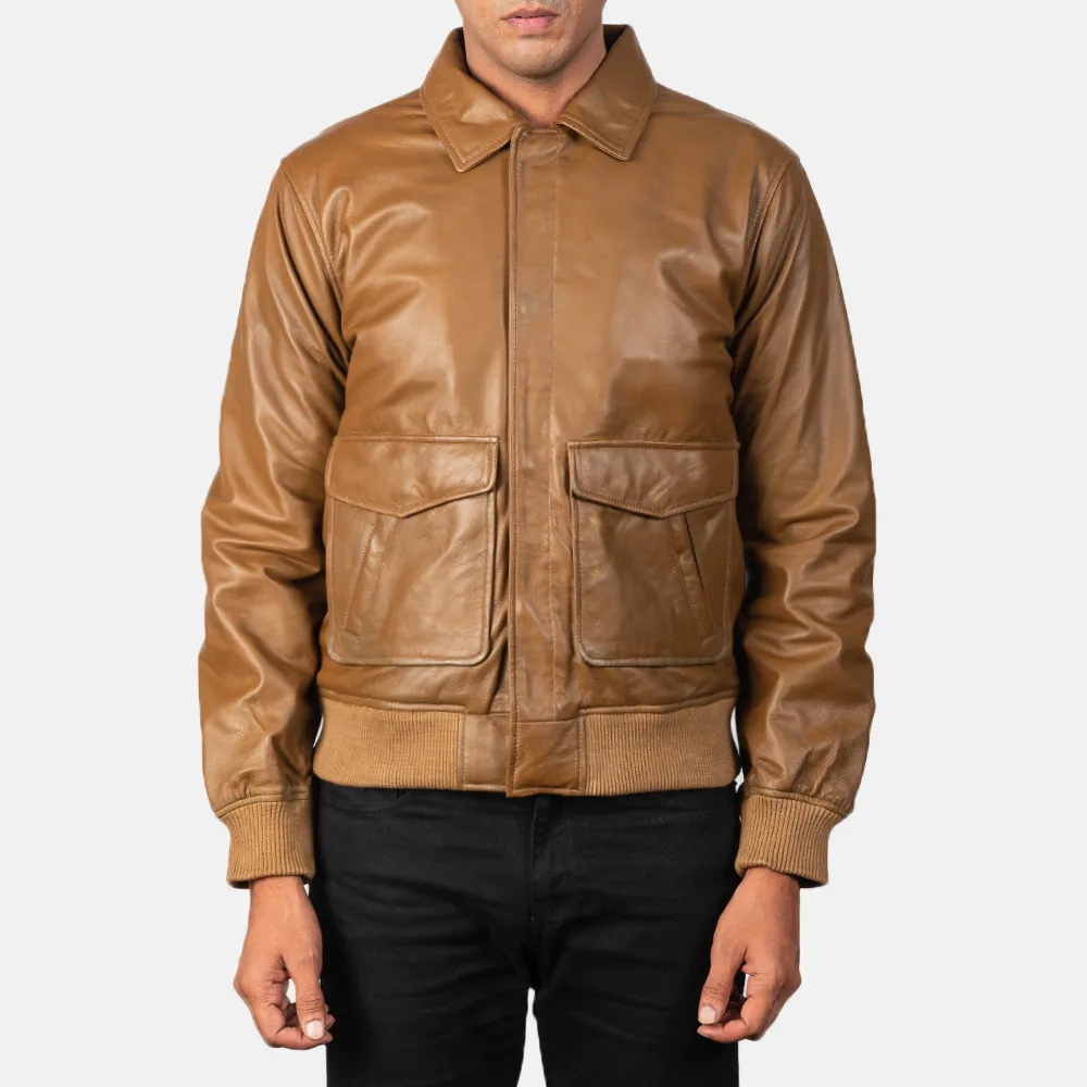 Coffmen Olive Brown A2 Leather Bomber Jacket-reviseleather