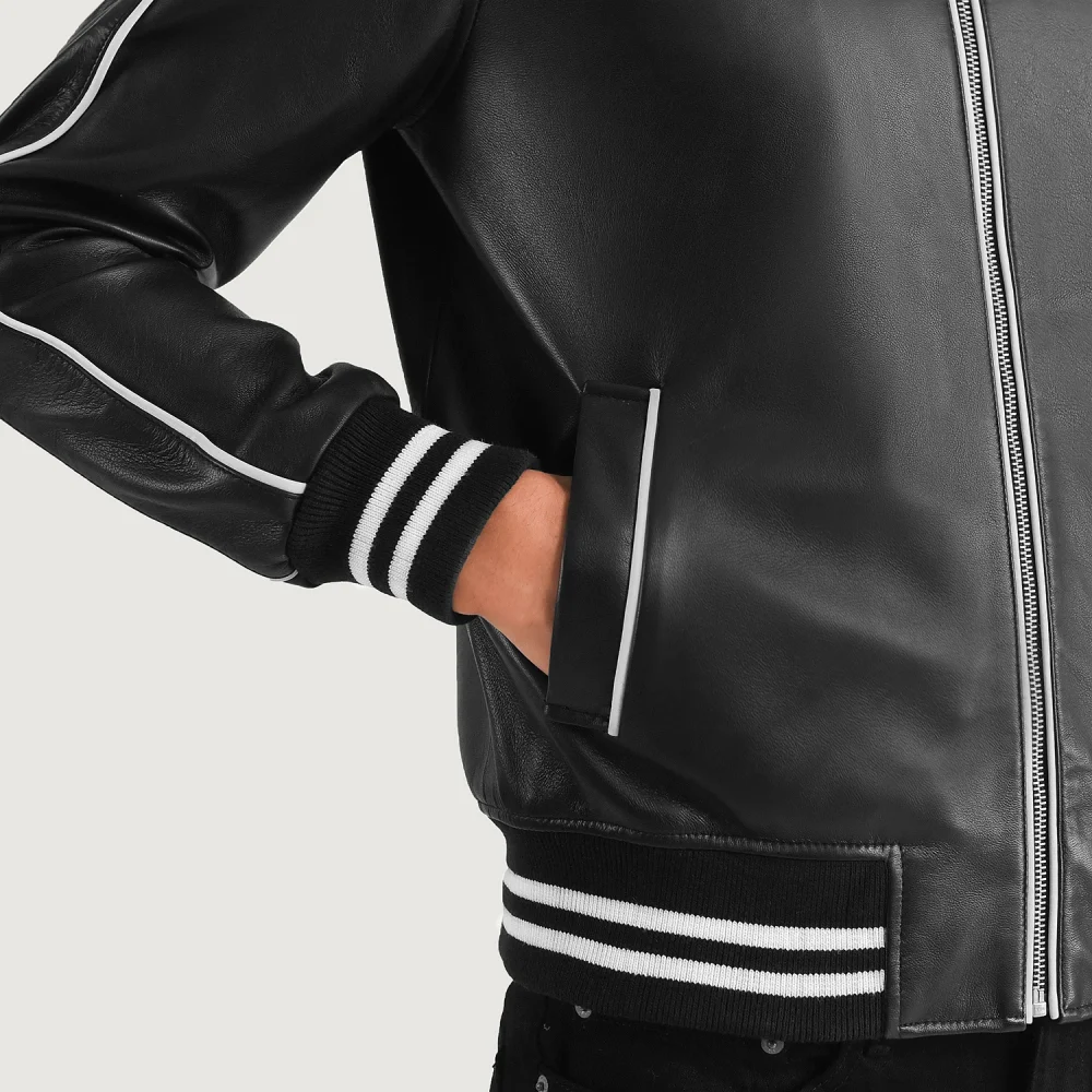 Cooper Black Leather Varsity Jacket-reviseleather