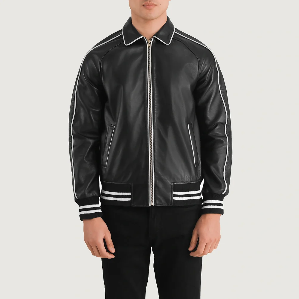 Cooper Black Leather Varsity Jacket-reviseleather