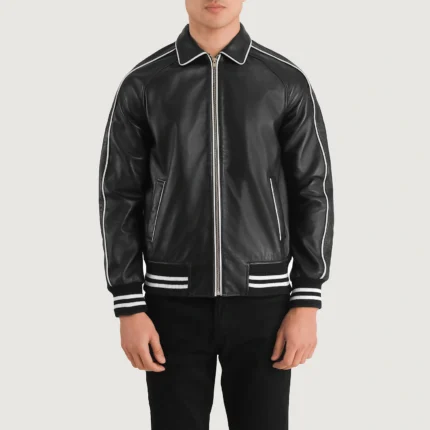 Cooper Black Leather Varsity Jacket-reviseleather