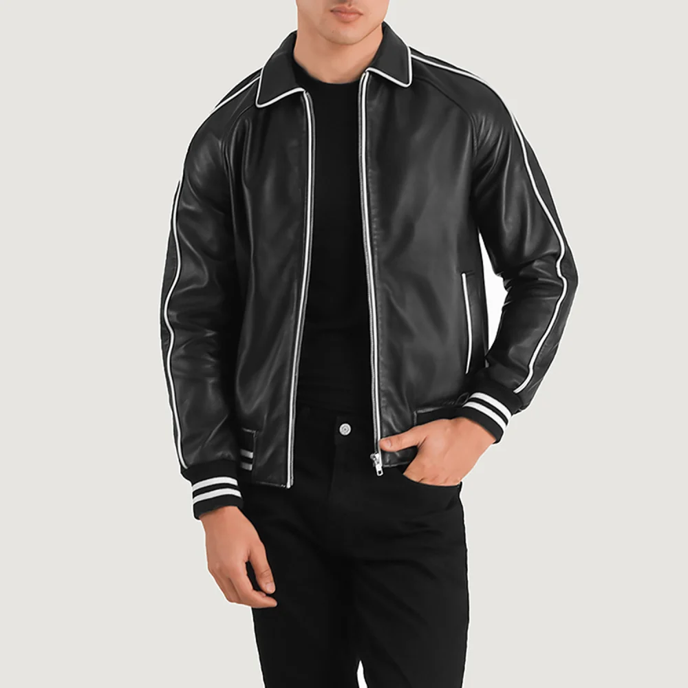Cooper Black Leather Varsity Jacket-reviseleather