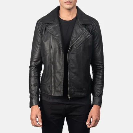 Danny Quilted Black Leather Biker Jacket-reviseleather