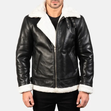 Francis B-3 Black & White Leather Bomber Jacket-reviseleather