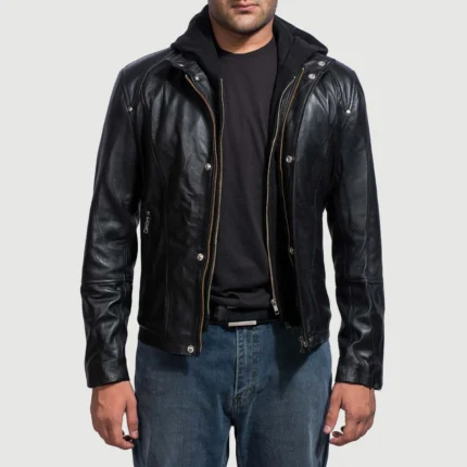 Highschool Black Hooded Leather Jacket-reviseleather