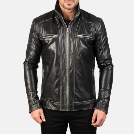 Hudson Black Leather Biker Jacket-reviseleather