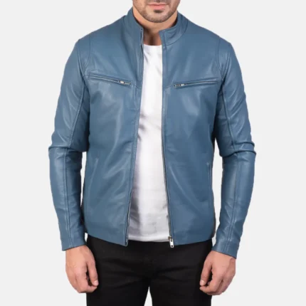 Ionic Blue Leather Biker Jacket-reviseleather