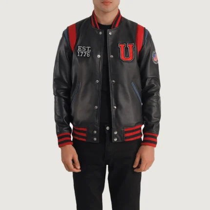 Liberte USA Black Leather Varsity Jacket-reviseleather