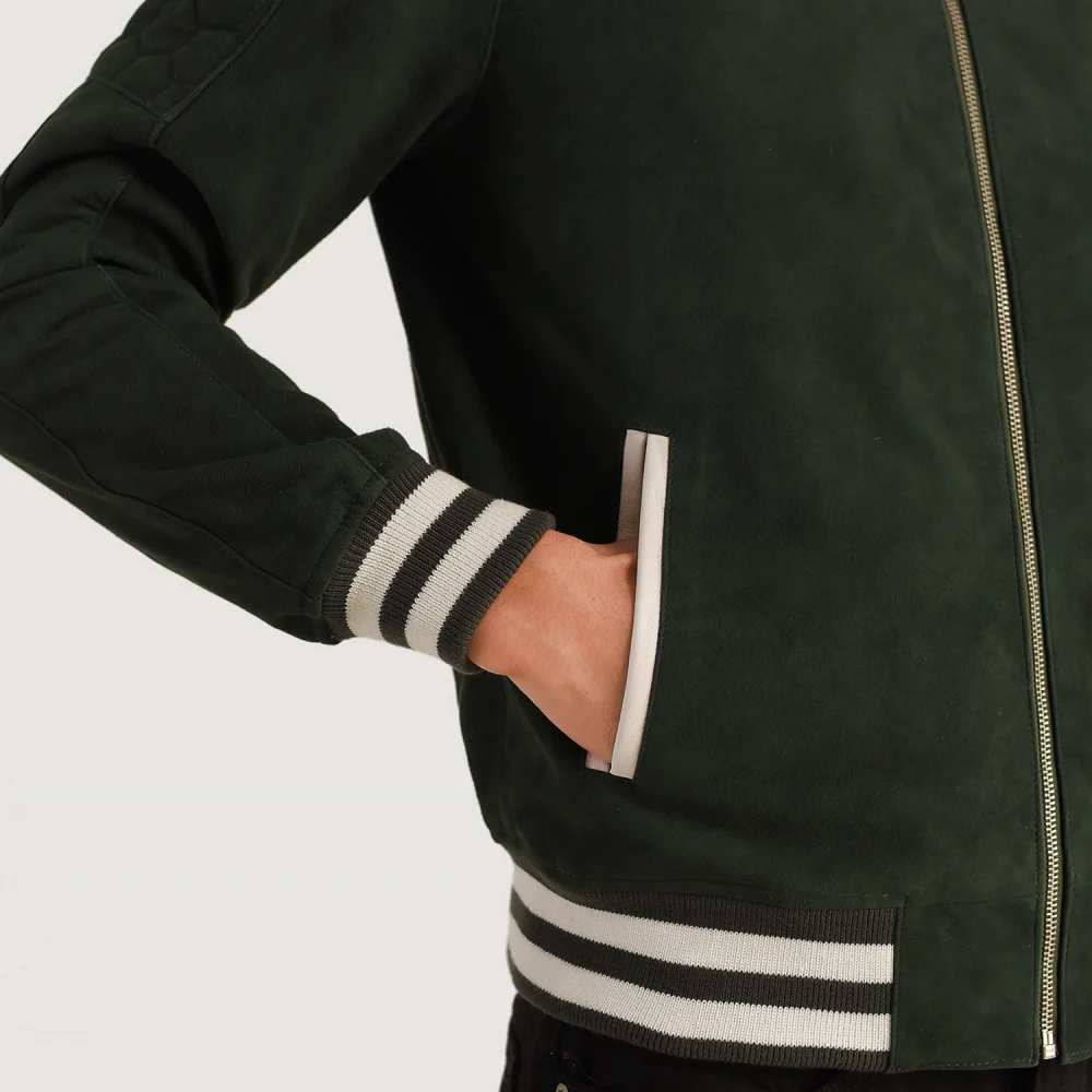 Pascal Green Suede Varsity Jacket-reviseleather