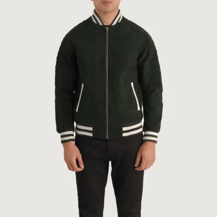 Pascal Green Suede Varsity Jacket-reviseleather