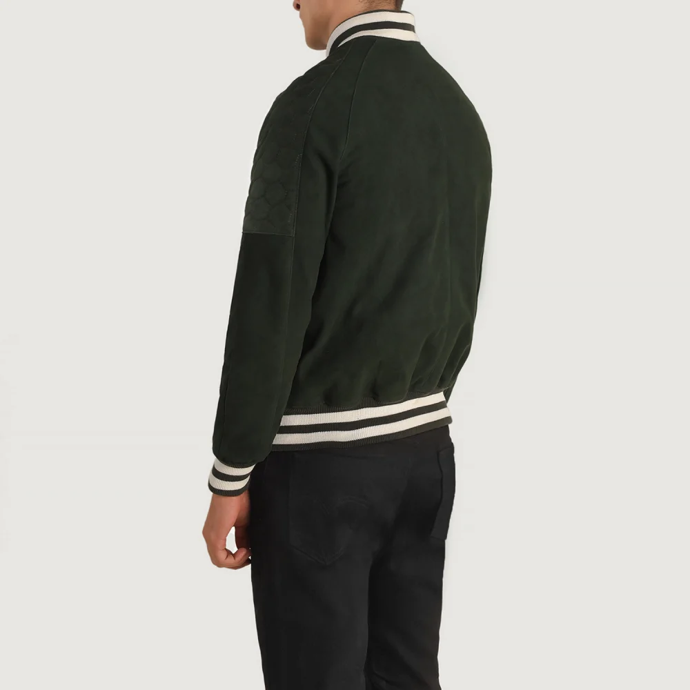 Pascal Green Suede Varsity Jacket-reviseleather