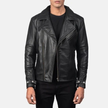 Raiden Black Leather Biker Jacket-reviseleather