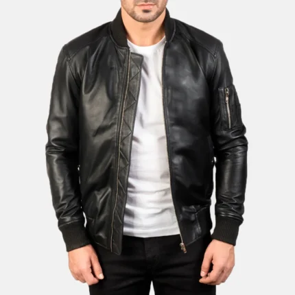 Bomia Ma-1 Black Leather Bomber Jacket-reviseleather