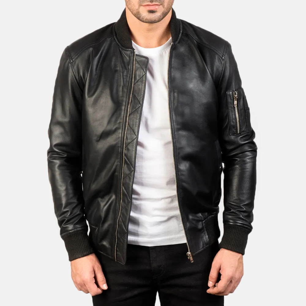 Bomia Ma-1 Black Leather Bomber Jacket-reviseleather