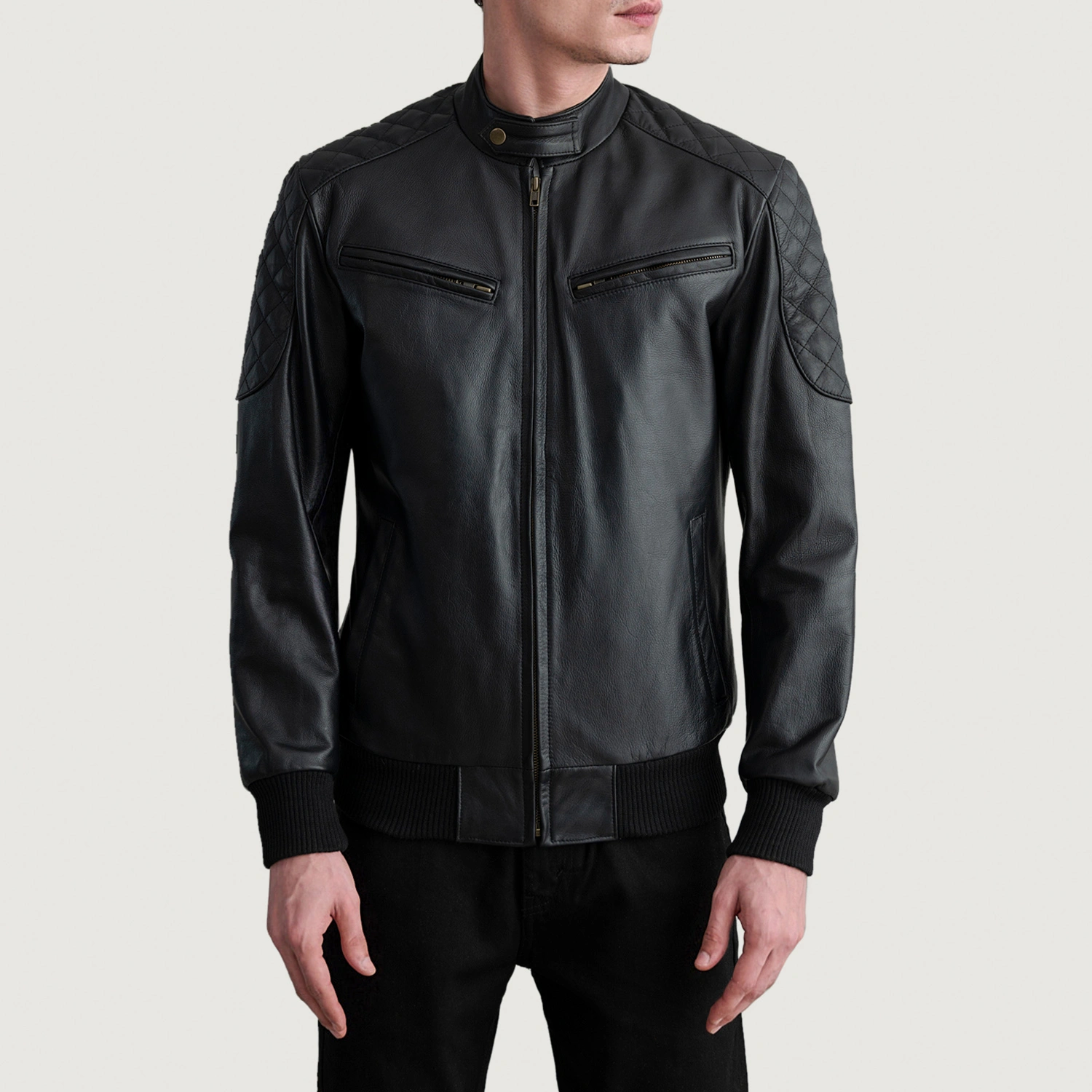Sven Black Leather Bomber Jacket-reviseleather