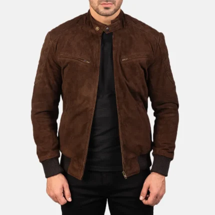 Sven Mocha Suede Bomber Jacket-reviseleather