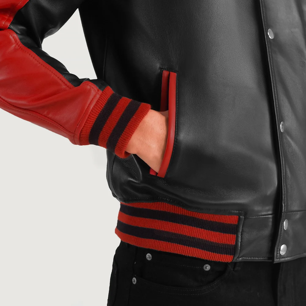 Terrance Black & Red Leather Varsity Jacket-reviseleather