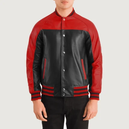 Terrance Black & Red Leather Varsity Jacket-reviseleather