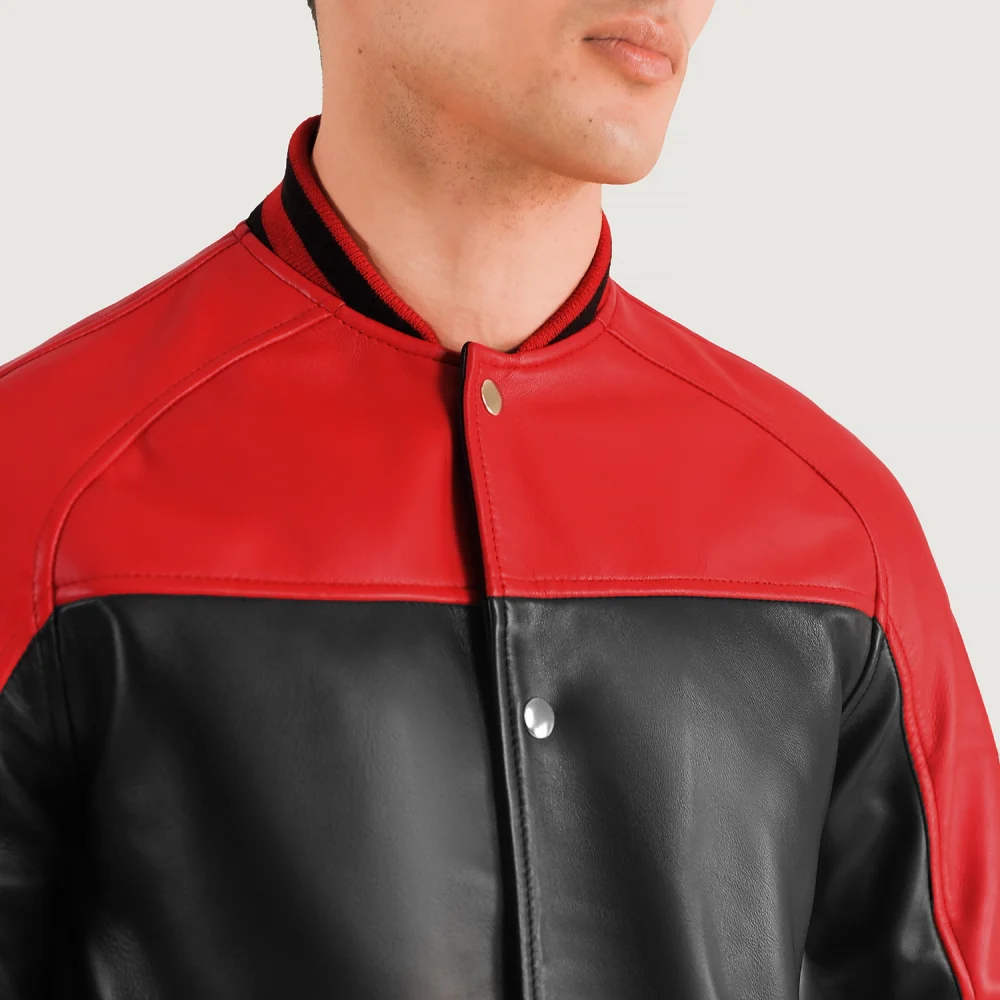 Terrance Black & Red Leather Varsity Jacket-reviseleather