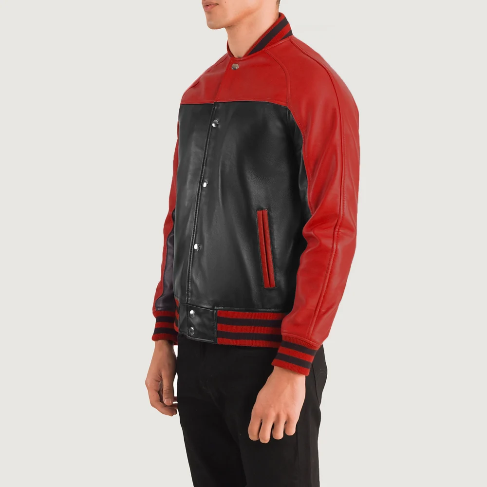 Terrance Black & Red Leather Varsity Jacket-reviseleather