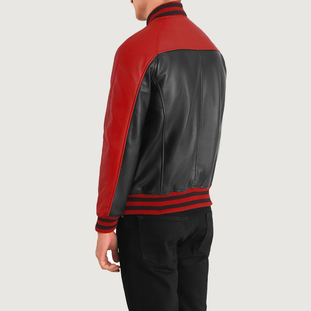 Terrance Black & Red Leather Varsity Jacket-reviseleather