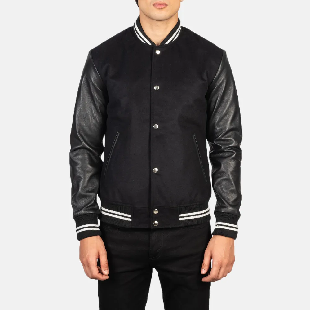 Vaxton Black Striped Hybrid Varsity Jacket-reviseleather