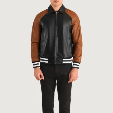 Walton Black & Brown Leather Varsity Jacket-reviseleather