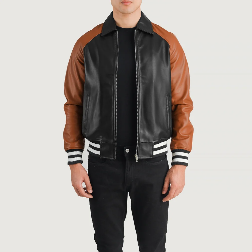 Walton Black & Brown Leather Varsity Jacket-reviseleather