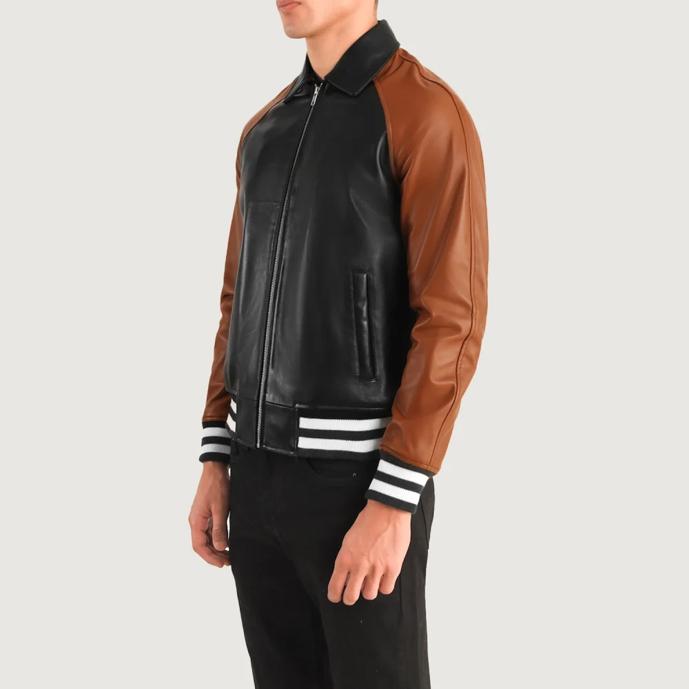 Walton Black & Brown Leather Varsity Jacket-reviseleather
