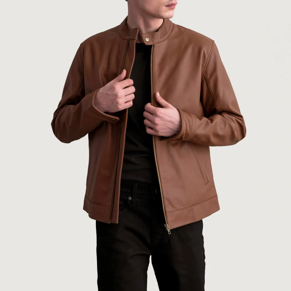 Zen Matte Brown Leather Biker Jacket-reviseleather