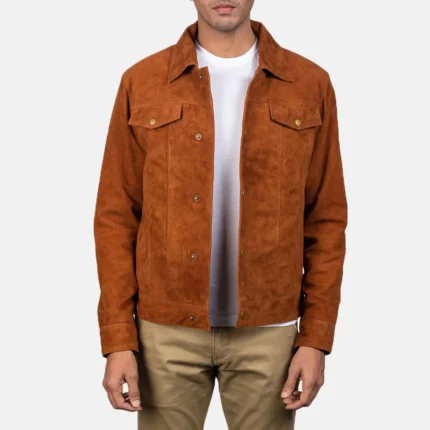 Stallon Brown Suede Trucker Jacket-reviseleather