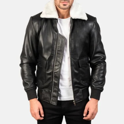 Airin G-1 Black & White Leather Bomber Jacket-reviseleather